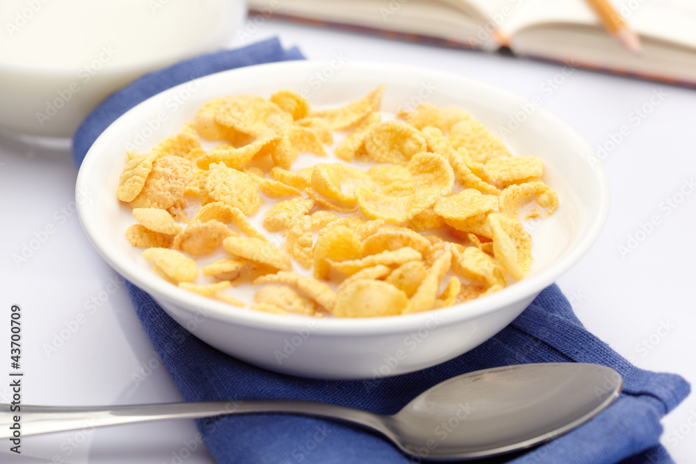 A bowl of cornflakes with milk A bowl of cornflakes with milk