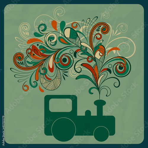 vector eco concept with a steam train and floral pattern instead