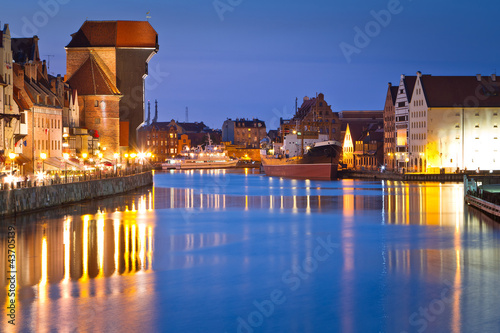 Old town of Gdansk with ancient crane at night, Poland #43705139