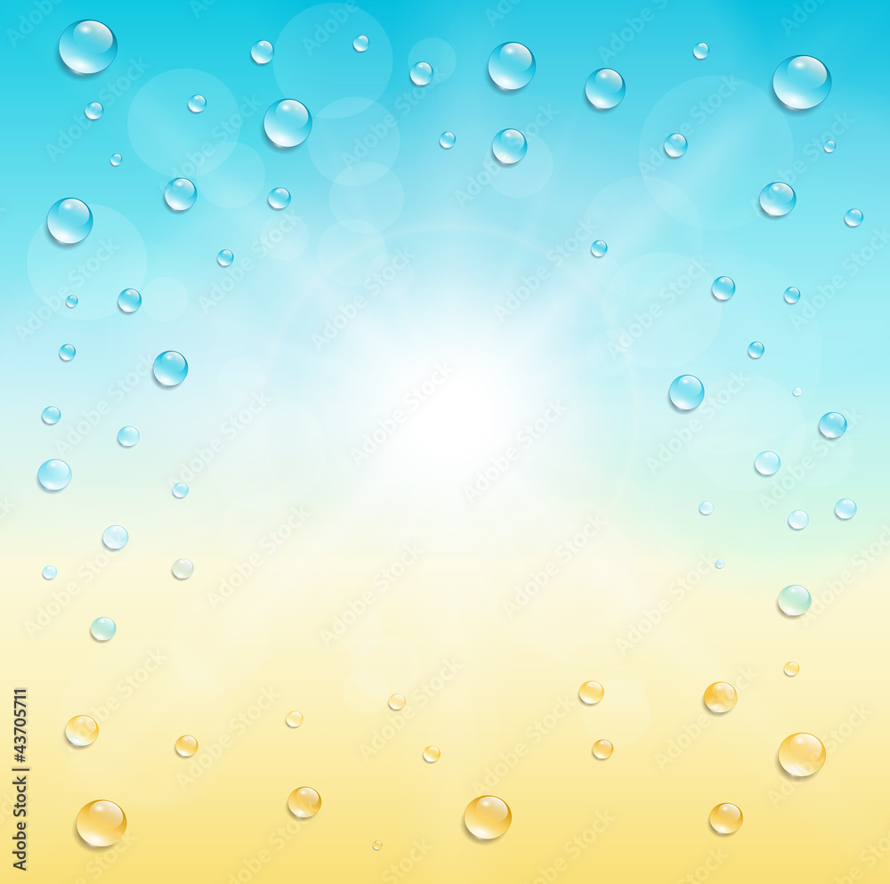 Sunny background with water drops.