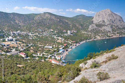 Summer view seacoast. Sudak beach. Black Sea, Ukraine