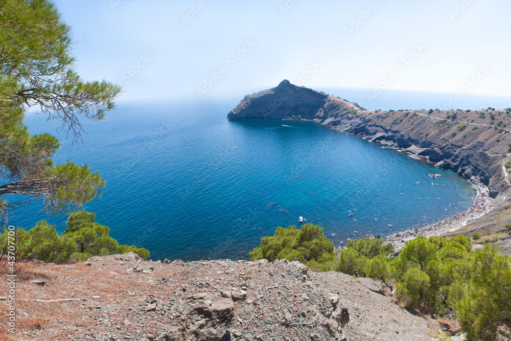 Summer view seacoast. Sudak beach. Black Sea, Ukraine