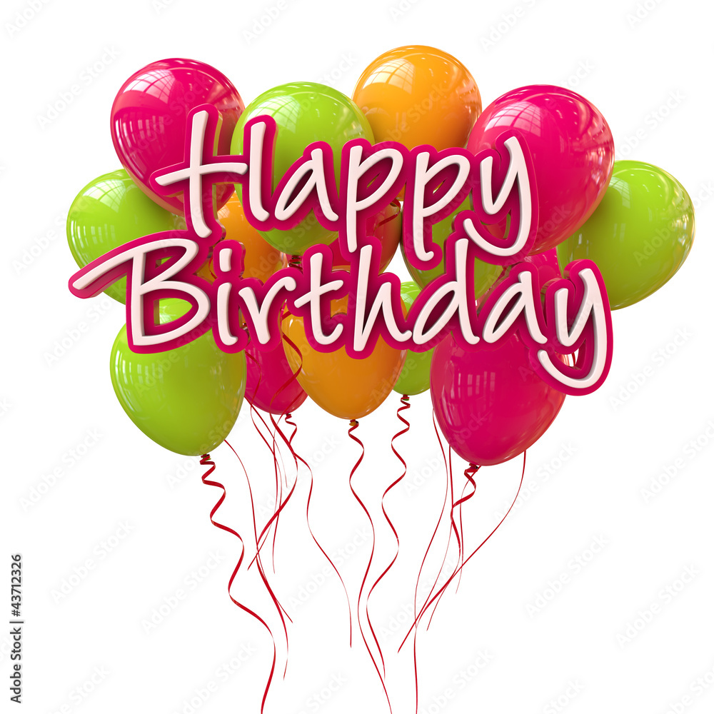 Happy Birthday Schriftzug mit bunten Luftballons Stock Illustration | Adobe  Stock