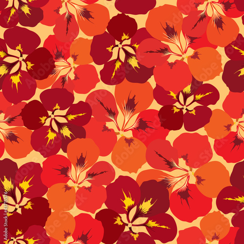seamless pattern with red, vinous, purple and vinous flowers