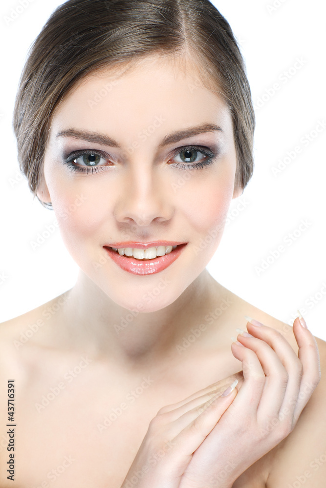Portrait of beautiful girl, on a white background, cosmetics Portrait of beautiful girl, on a white background, cosmetics