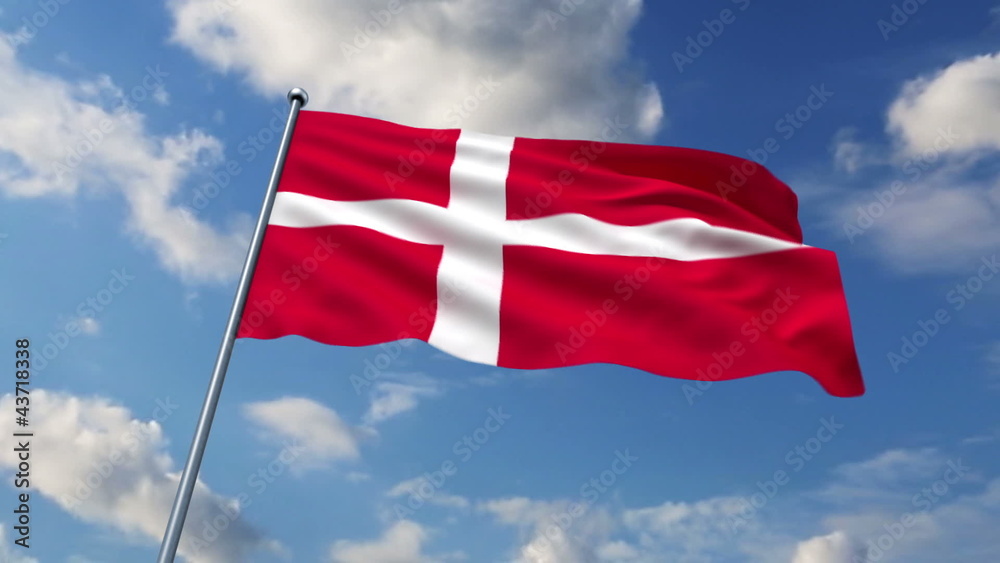 Danish flag waving against clouds background
