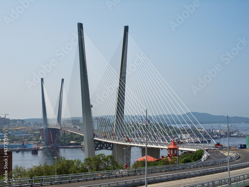 Guyed bridge in the Vladivostok over the Golden Horn bay photo