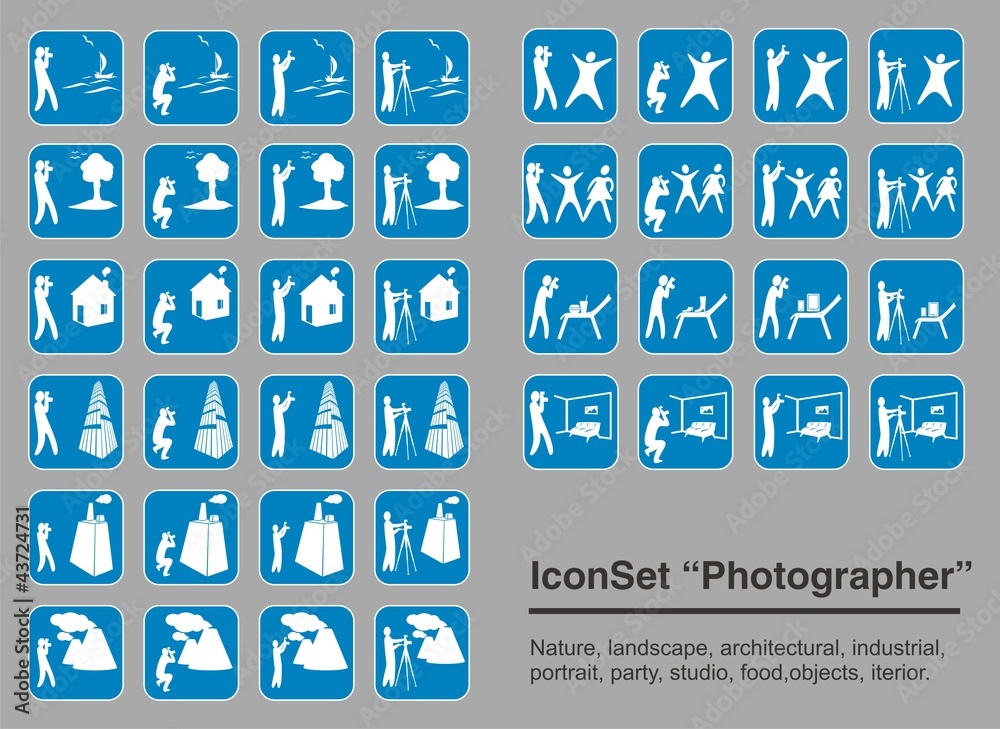 Set of icons about photographers work