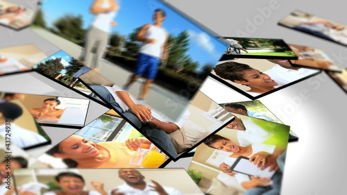 Montage 3D Tablet Images Ethnic Couples Lifestyle