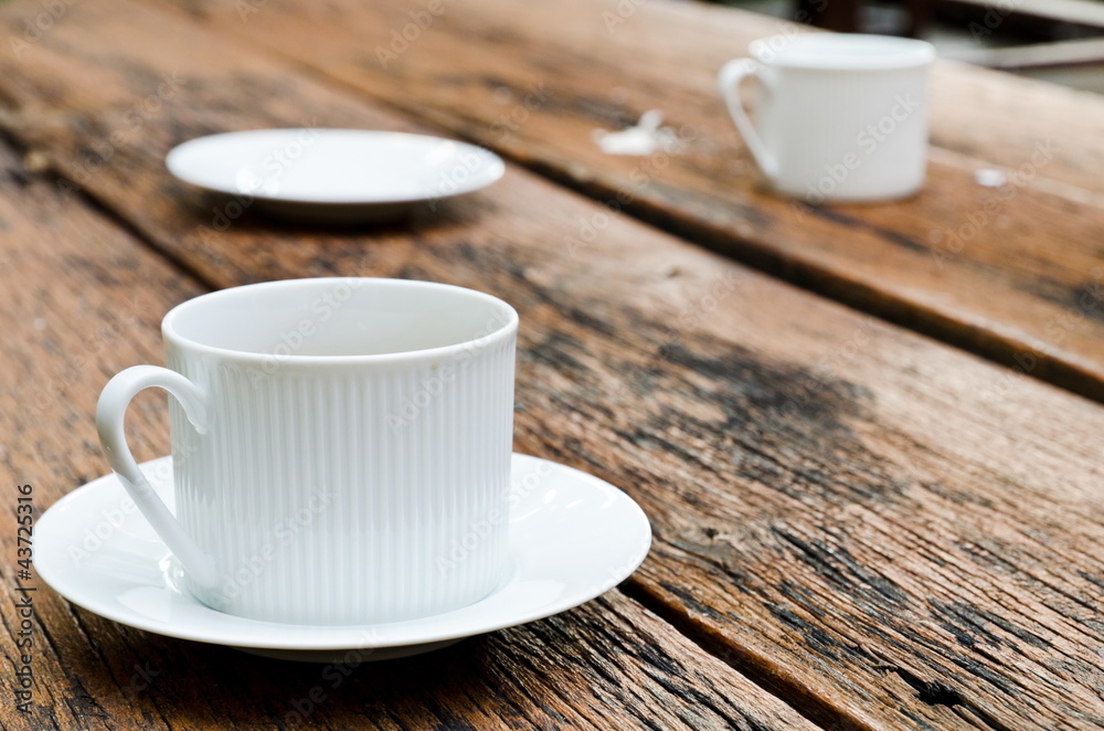 Coffee cup on the wood texture.
