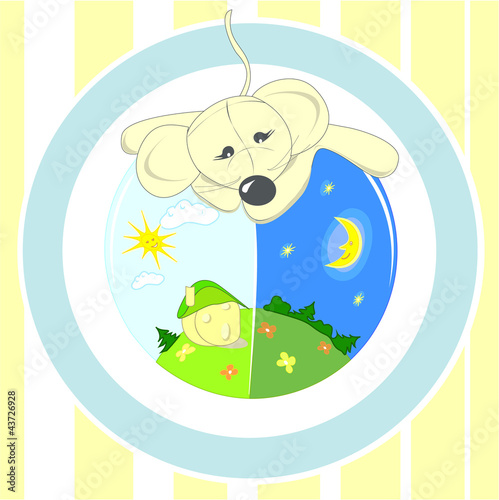 Baby illustration or card animal with ball