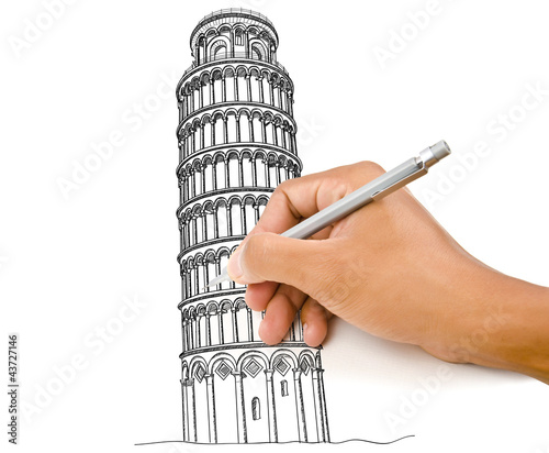Hand drawing Pisa Tower line  in Italy for construction.