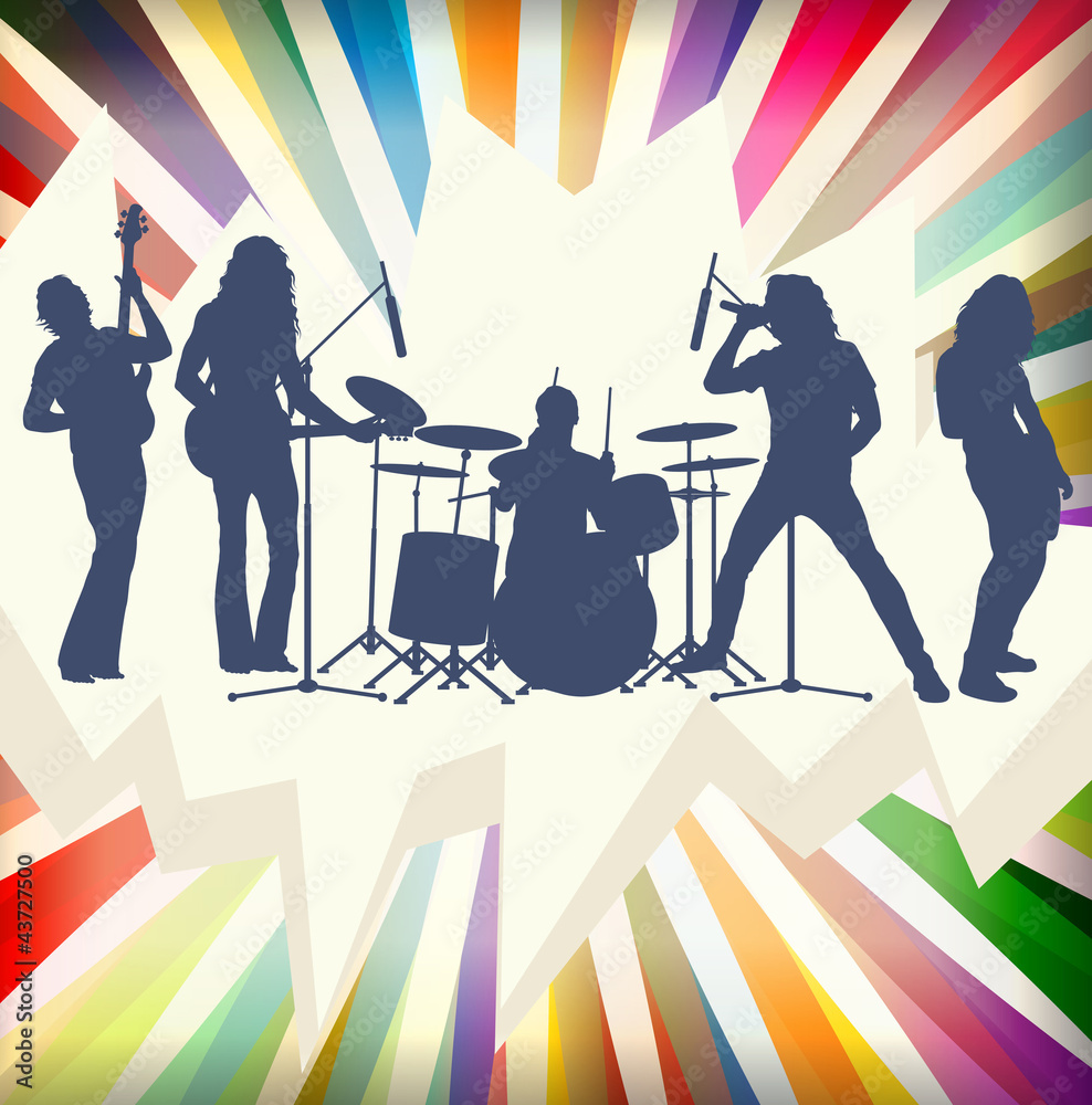 Rock concert band silhouettes burst background illustration vect