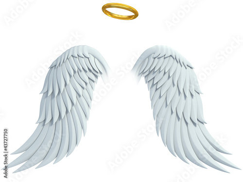 Fotografie, Obraz angel design elements - wings and golden halo isolated