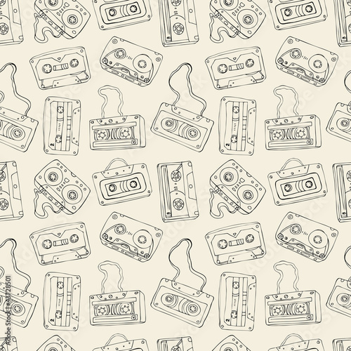 Seamless pattern of retro cassette tapes