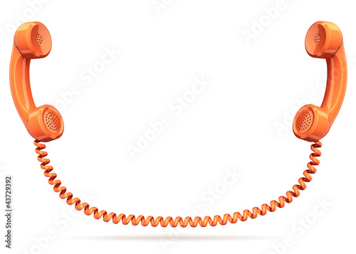two telephone handsets connected