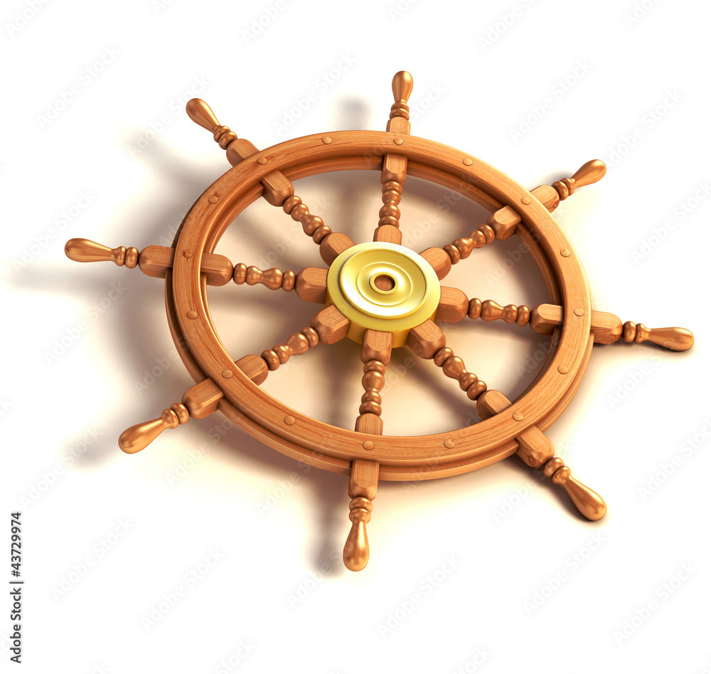 3d ship wheel isolated on white background