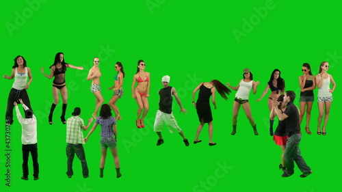 A lot of people dancing on green screen