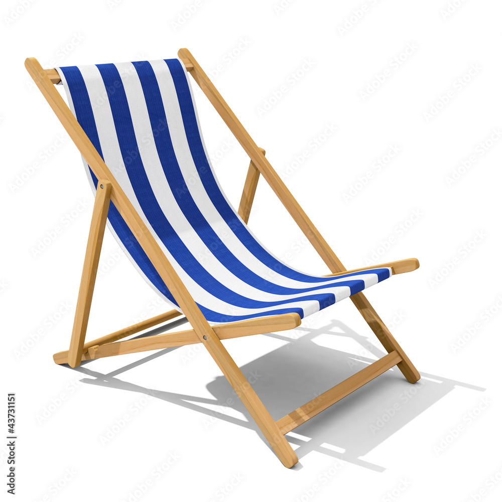Deck-chair with blue and white stripe pattern