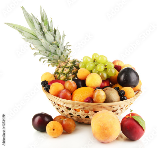 Fototapeta Naklejka Na Ścianę i Meble -  Still life of fruit in basket isolated on white