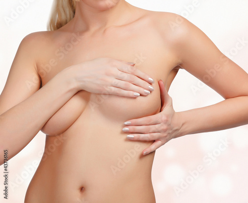 Breast palpation, abstract background with circles and copyspace