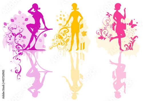 Girls vector color silhouette