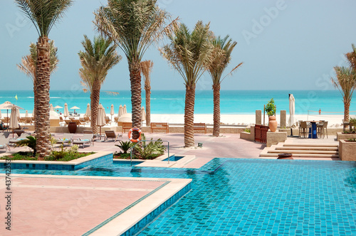 Swimming pools at the luxury hotel, Saadiyat island, Abu Dhabi,