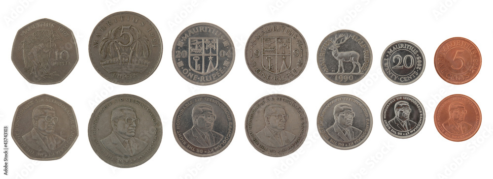 Mauritian Coins Isolated on White Mauritian Coins Isolated on White