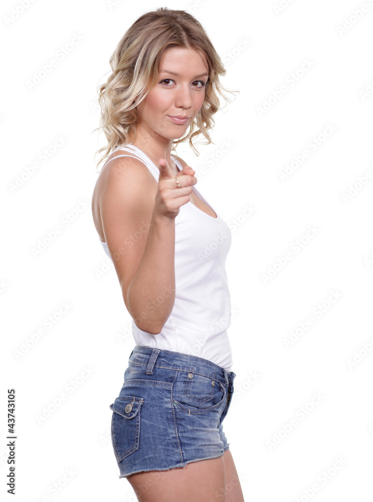Fototapeta premium beautiful young woman in blue short