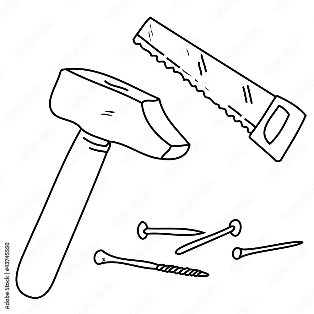 Werkzeug Hammer Säge Nagel Vektor Stock-Vektorgrafik | Adobe Stock