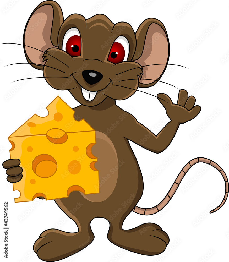Cartoon mouse holding a wedge of cheese Stock Illustration | Adobe Stock