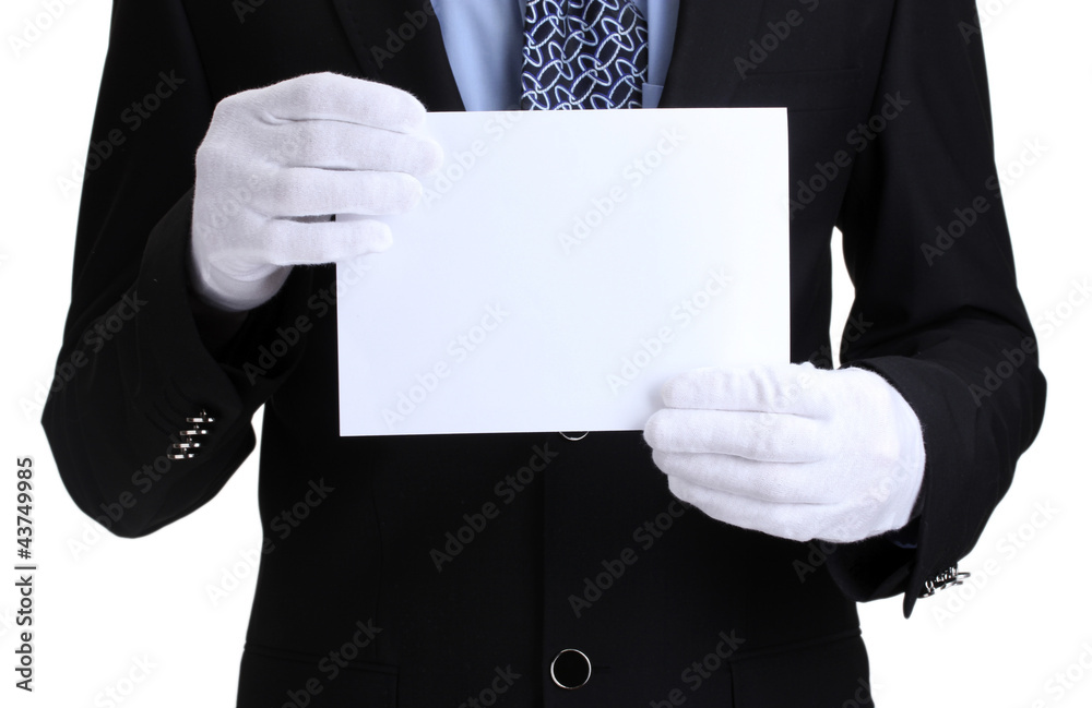 man holding blank paper isolated on white man holding blank paper isolated on white