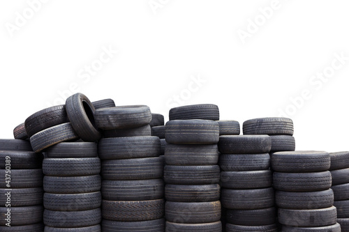 Old car tires isolated on white background