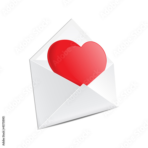 Open mail envelope with heart