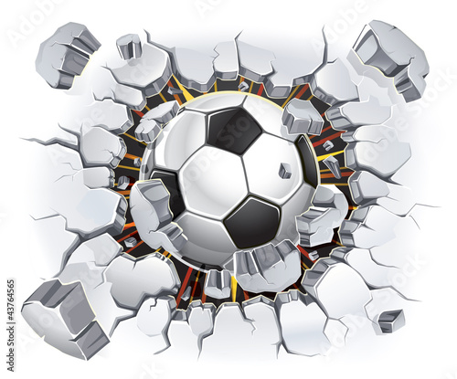 Soccer ball and Old Plaster wall damage. Vector illustration