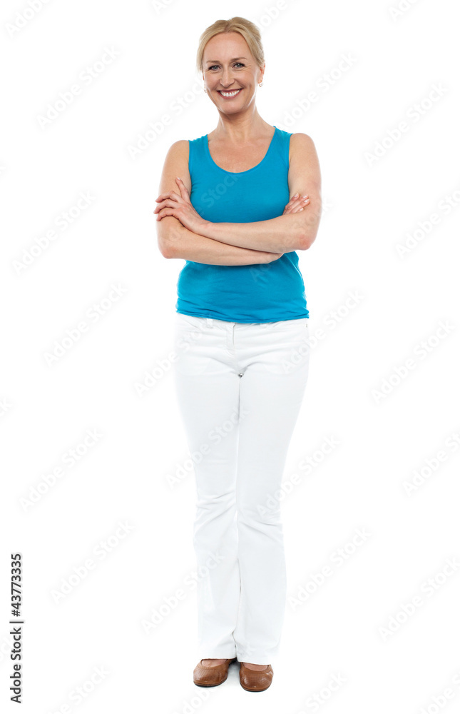 Fototapeta premium Full length portrait of casual cheerful woman