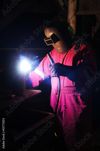 Skilled Rig Welder Working on Fabrication Project
