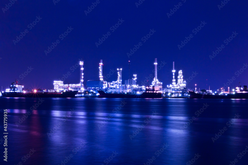 Oil refinery plant along river in Bangkok