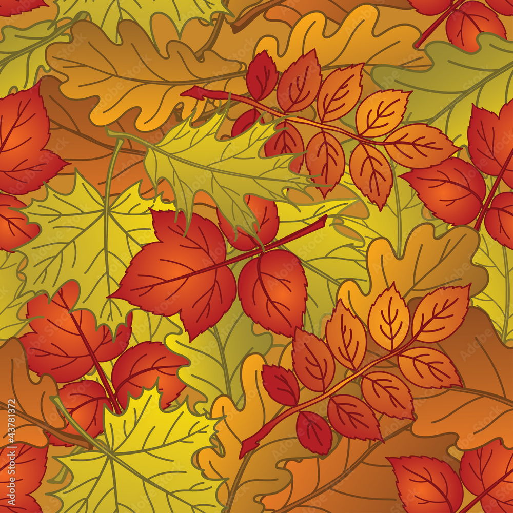 Leaves of plants, seamless, autumn