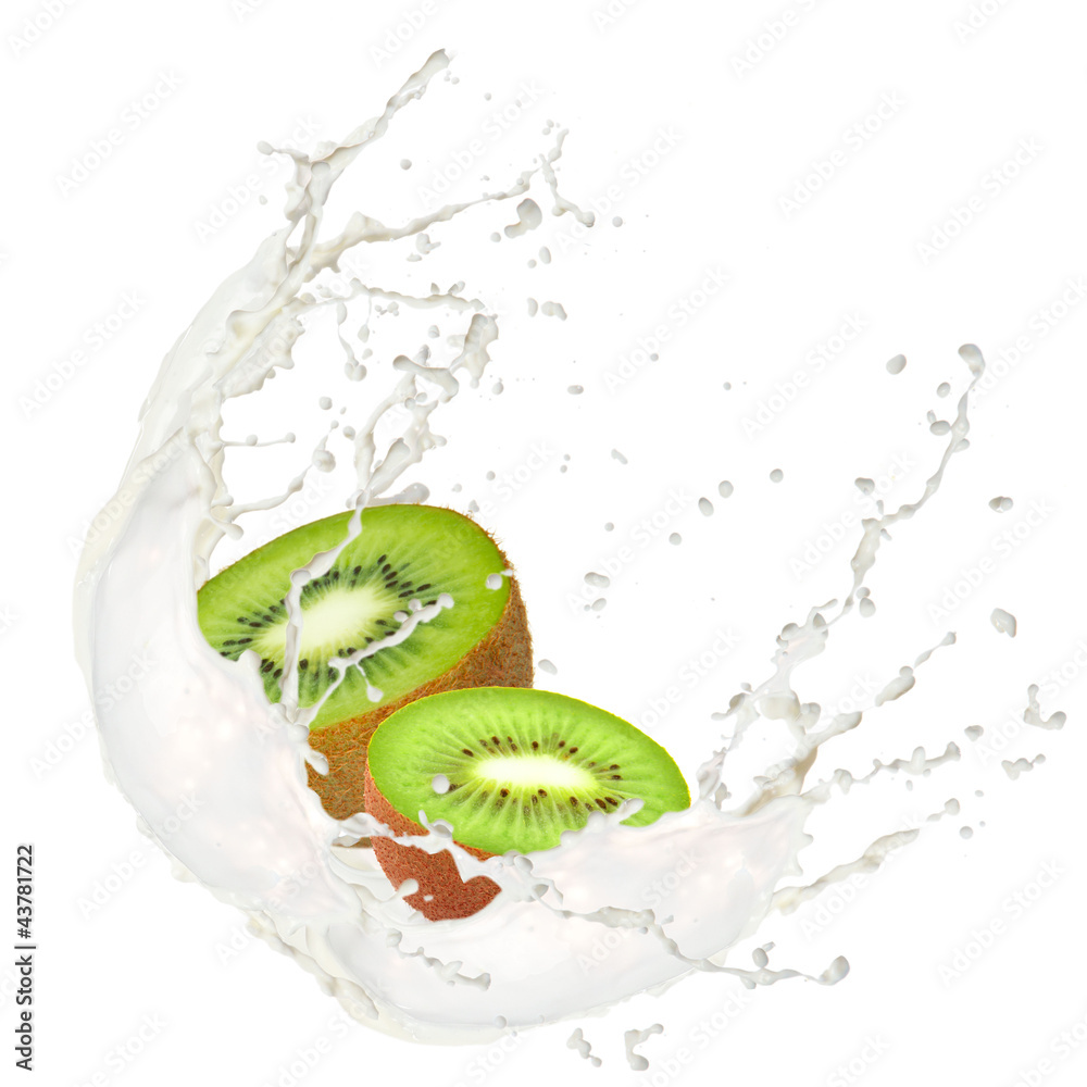 Milk splash with kiwi isolated on white Stock Photo Adobe Stock