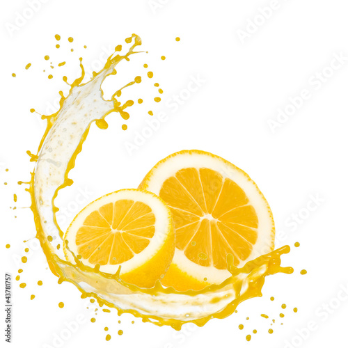 Splash with lemon slices isolated on white