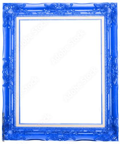 the blue antique picture frame isolated white background
