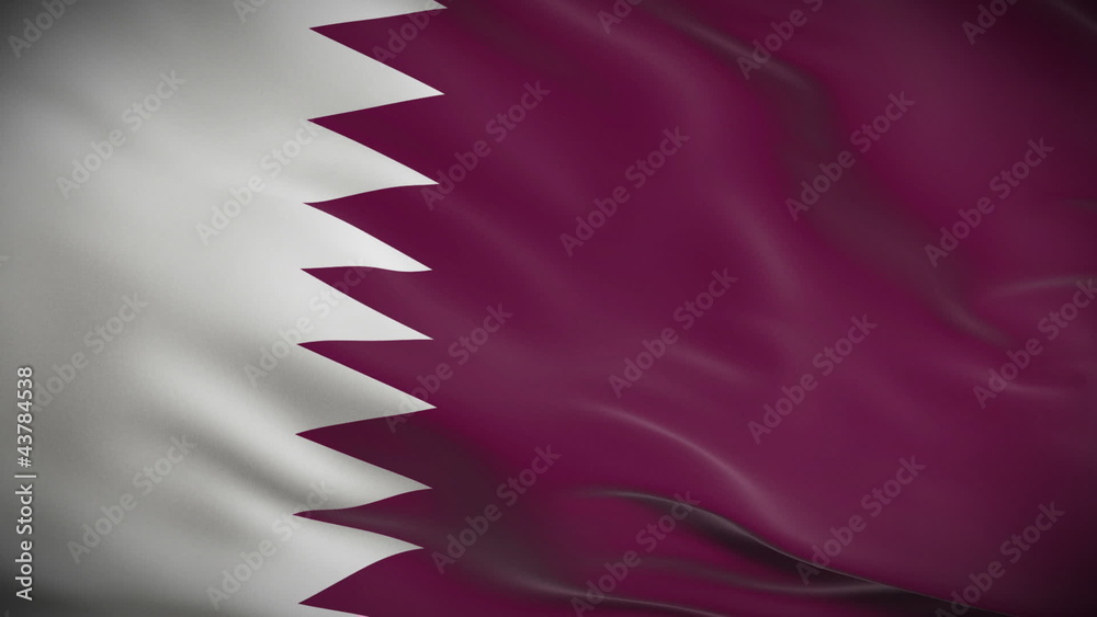 Highly detailed flag of Qatar ripples in the wind. Looped