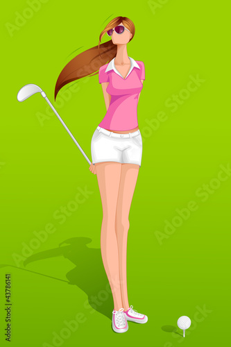 vector illustration of lady with golf stick