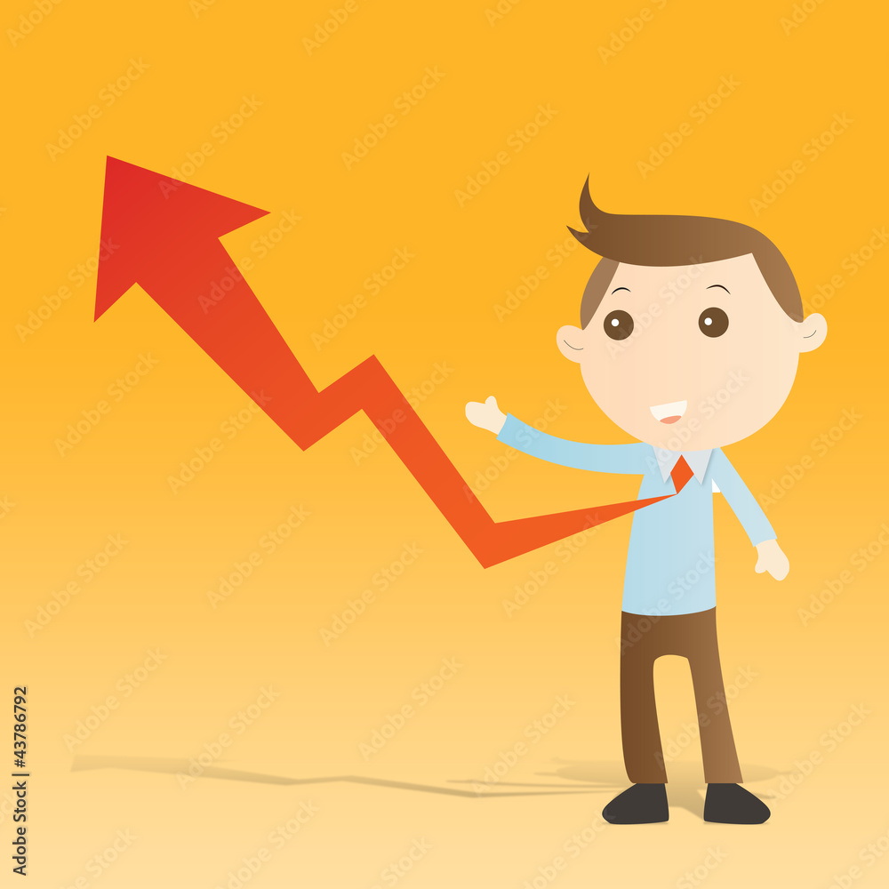 Businessman with graph on yellow background Businessman with graph on yellow background