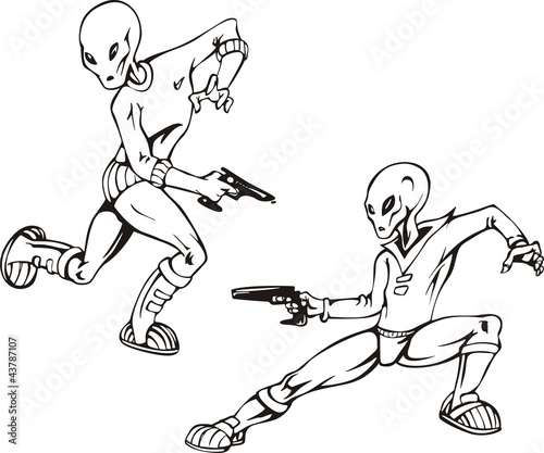 Two humanoids with blasters