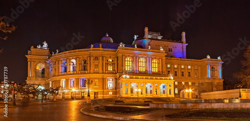 Odessa Opera and Ballet Theater at night. Ukraine