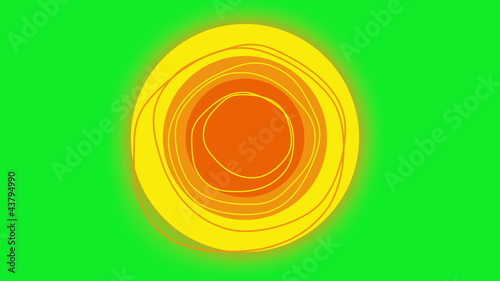 Animation of sun rotating in the center of a green screen.