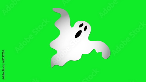 Animation of Ghost moving in center of screen on green screen.