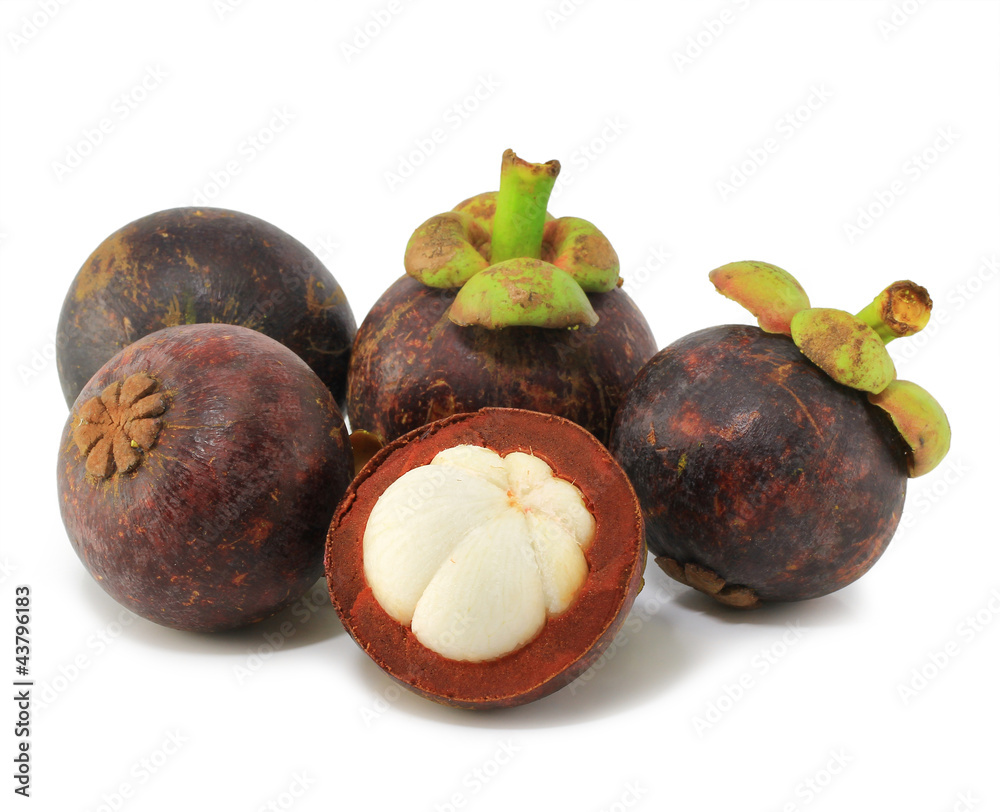 Obraz premium Stock Photo: Mangosteens fruit on white background